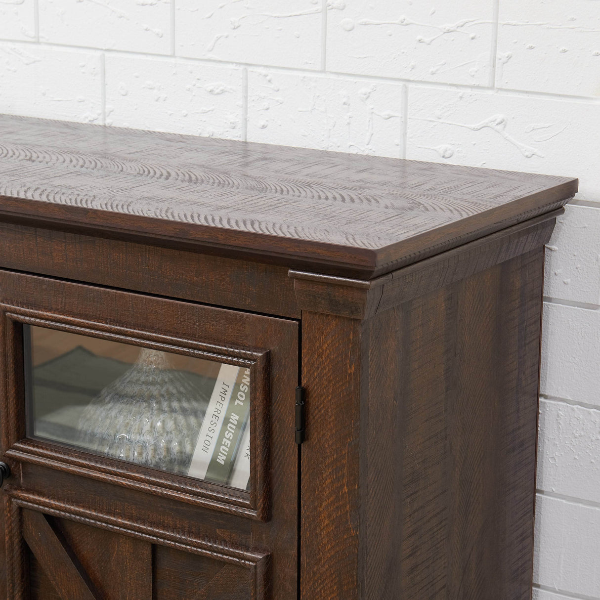 Farmhouse Espresso TV Stand With Fireplace Insert - Sleep Galleria