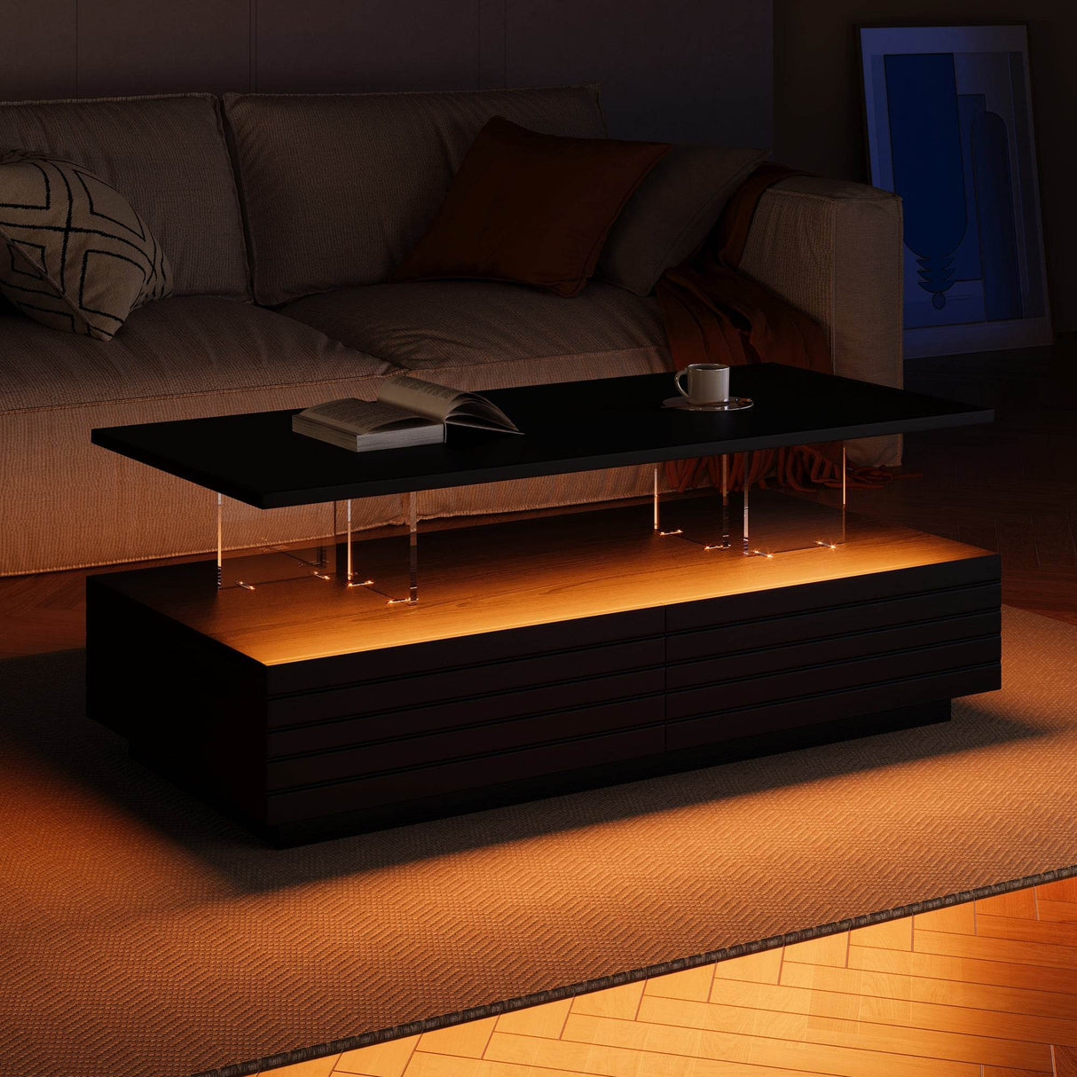 Modern Rectangular MDF Coffee Table With LED Lights - Sleep Galleria