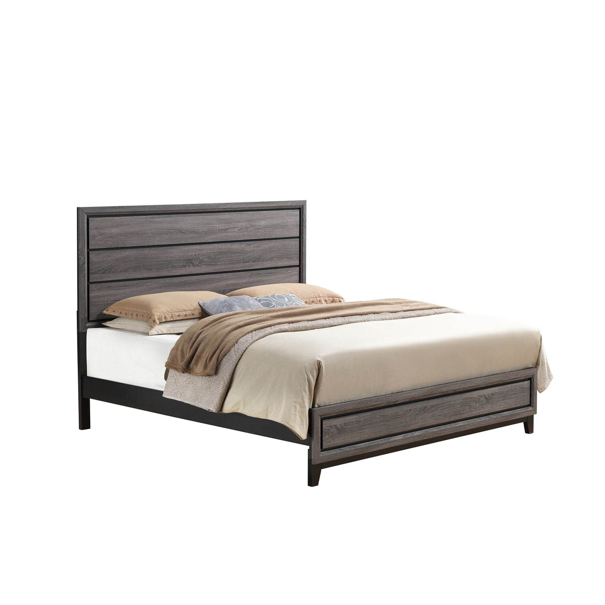 Contemporary Rubberwood Queen Panel Bed Frame