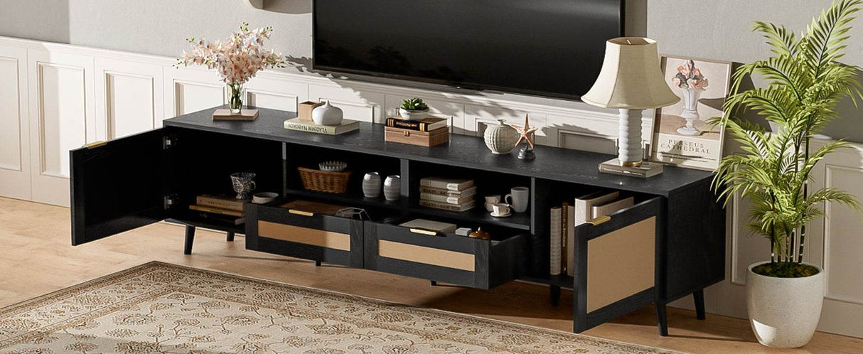 Modern Rattan TV Stand With Storage Cabinet - Sleep Galleria