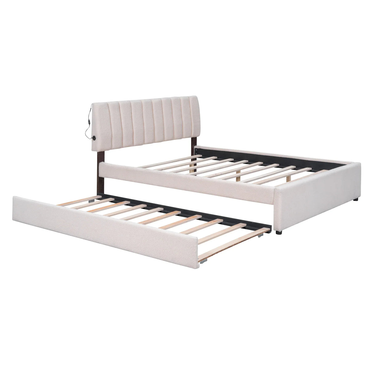 Queen Teddy Fleece Upholstered Platform Bed With Trundle - Omega Lifestyles