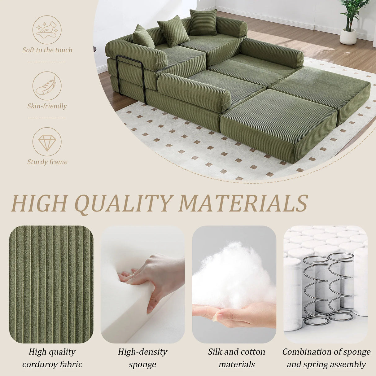 Convertible Folding Corduroy Memory Foam Sofa Bed - Omega Lifestyles