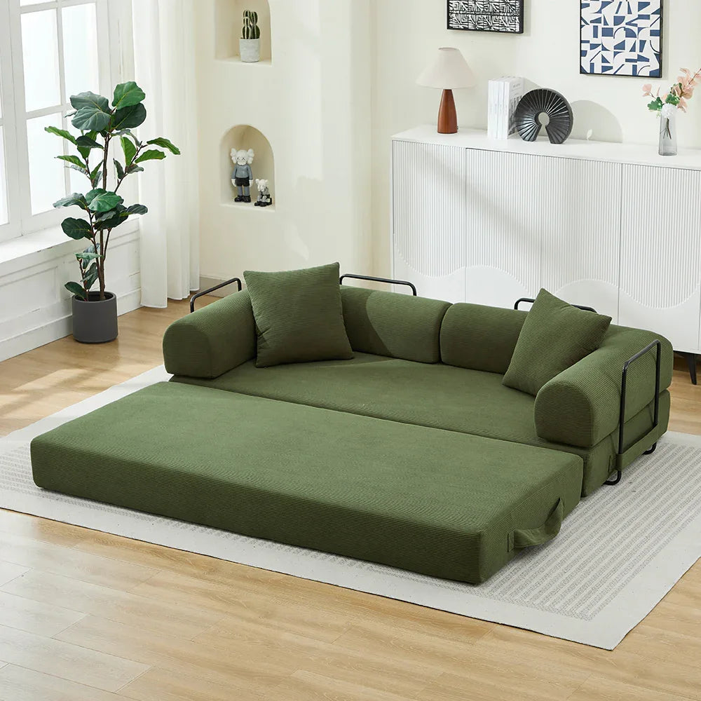 Corduroy 3-Seater Folding Sofa Bed With Pillows - Omega Lifestyles