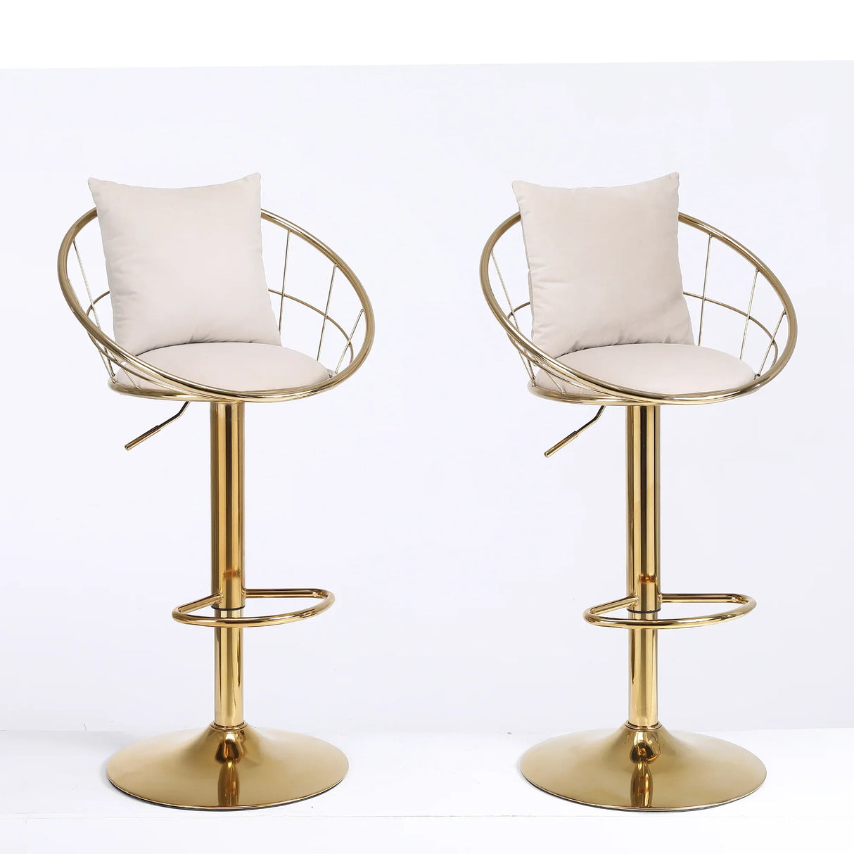 Set Of 2 Off-White Velvet 360-Degree Rotation Bar Chairs - Omega Lifestyles