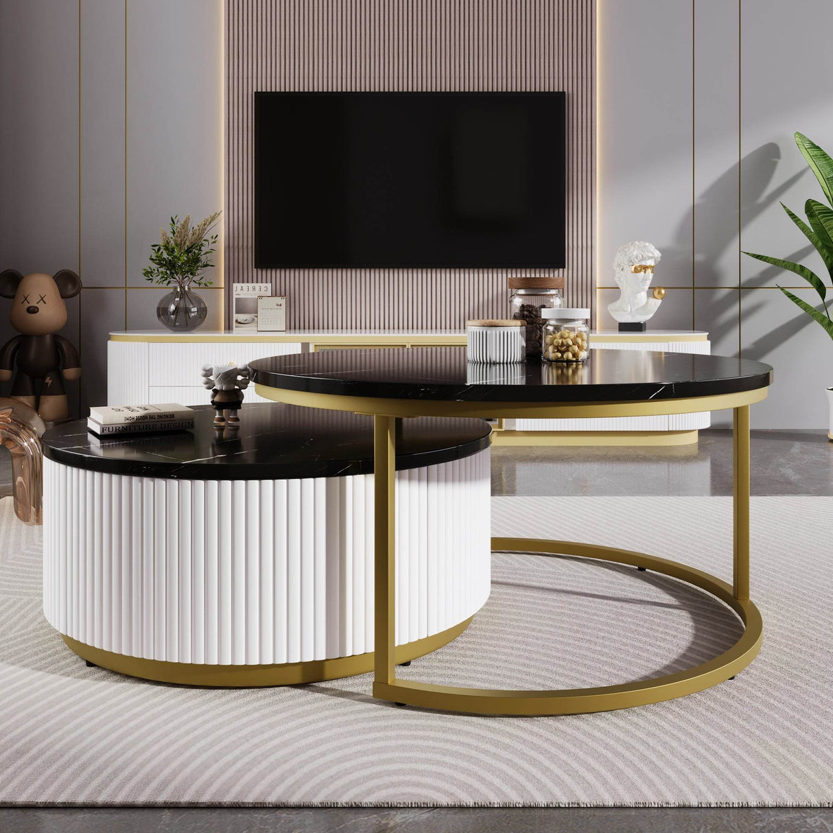 Modern Round Nesting Coffee Table With Drawer - Sleep Galleria