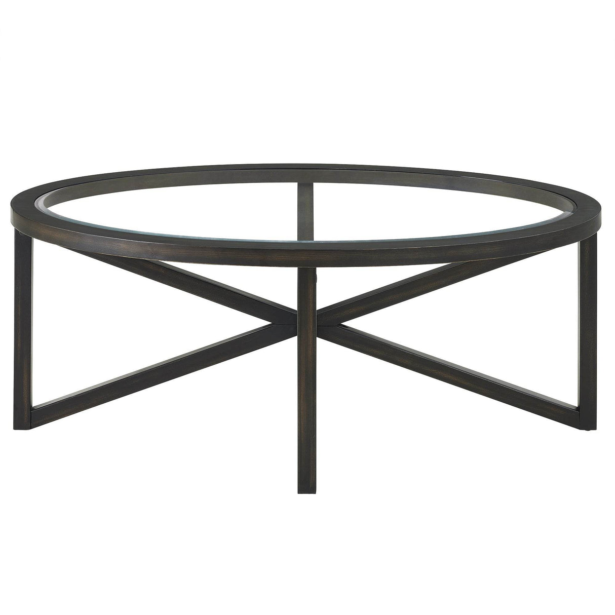 Modern Round Tempered Glass Coffee Table With Wood Base - Sleep Galleria