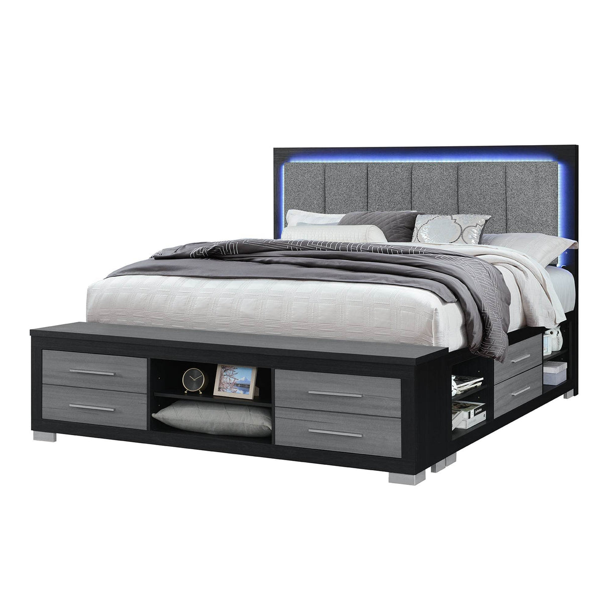 Modern King Storage Bed Frame With Bookcase Headboard - Omega Lifestyles