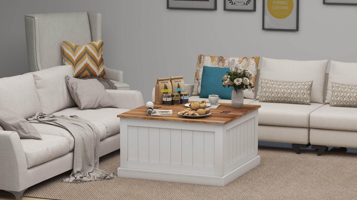 Farmhouse Style Square Coffee Table With Lift Top Storage - Sleep Galleria