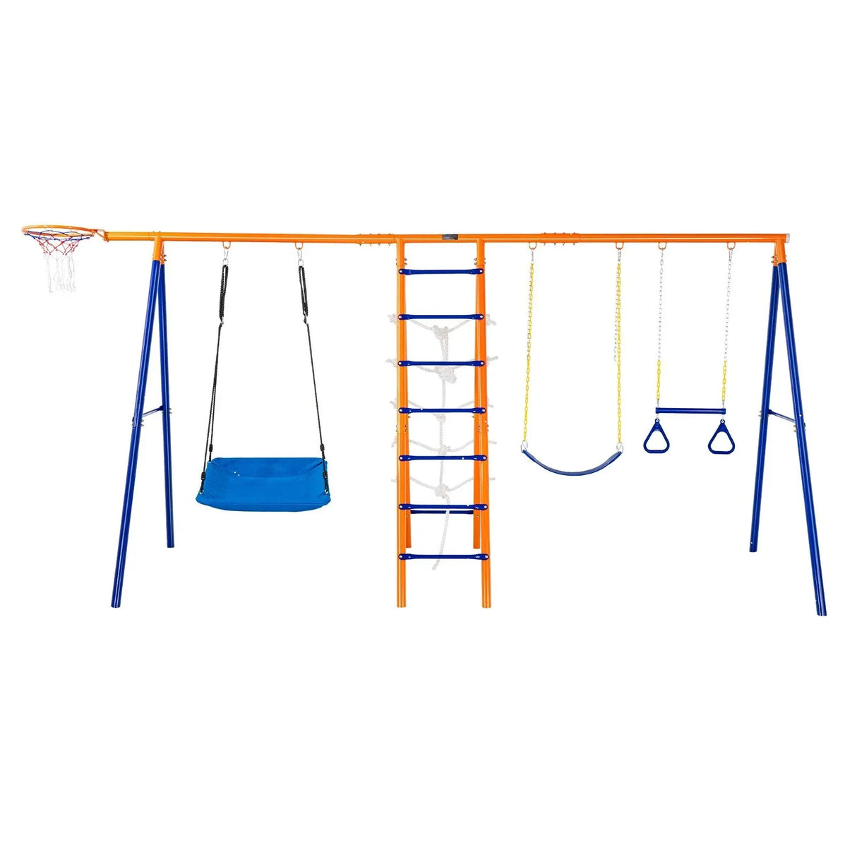 6-in-1 Metal A-Frame Backyard Swing Set With Accessories - Omega Lifestyles
