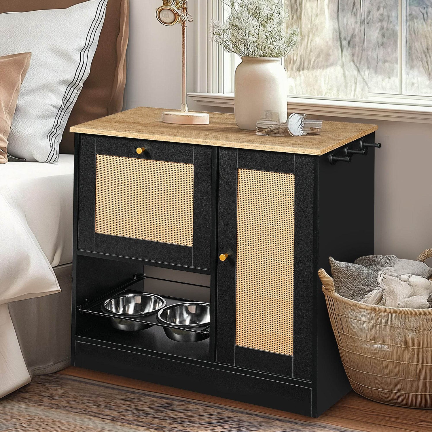Pet Feeding Station With 2 Elevated Bowls And Storage - Sleep Galleria