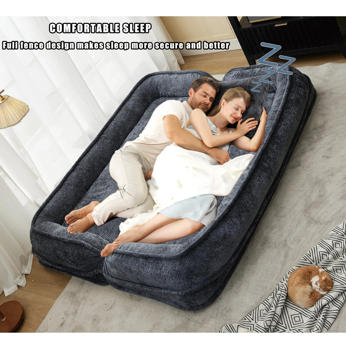 Convertible Adjustable Chenille Loveseat Lazy Sofa Bed - Omega Lifestyles