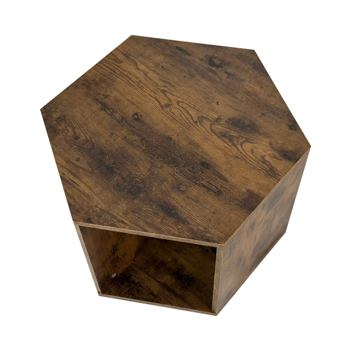 Hexagonal Antique Wood MDF Coffee Table Nightstand - Sleep Galleria