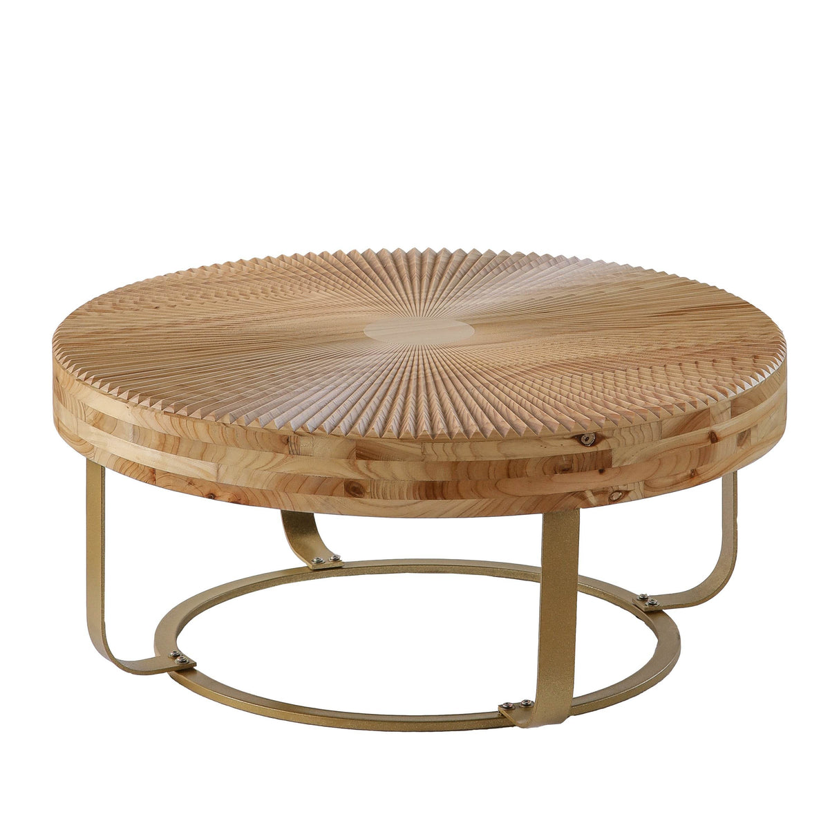Modern Round Carved Pine Wood Coffee Table - Sleep Galleria
