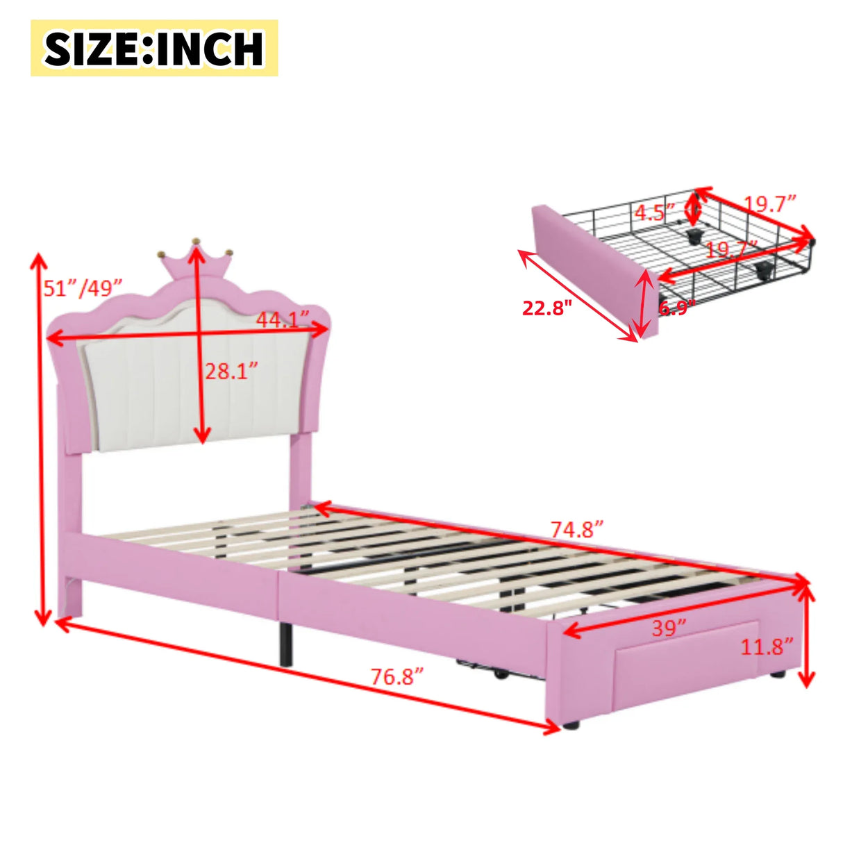 Twin Upholstered Bed Frame With LED Lights And Storage - Omega Lifestyles