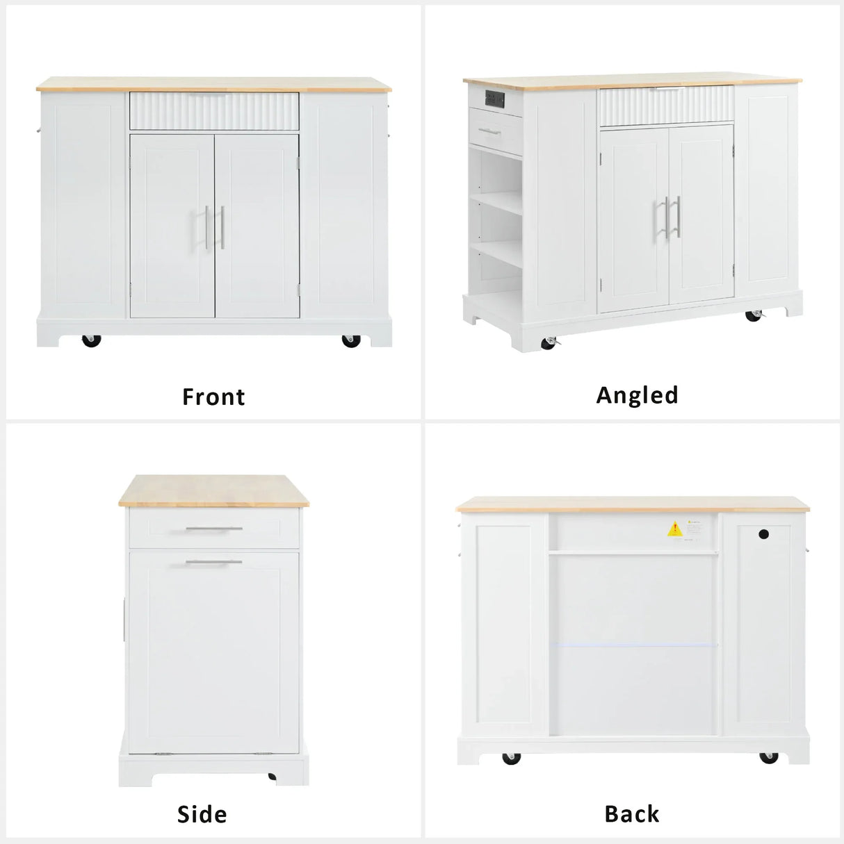 Fluted Rubber Wood Kitchen Island With Tilt-Out Trash Can - Omega Lifestyles