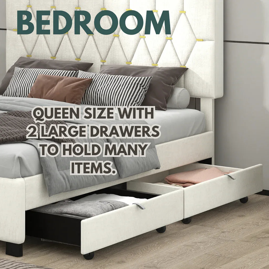 Queen Modern Velvet Upholstered Bed Frame With Trundle - Omega Lifestyles