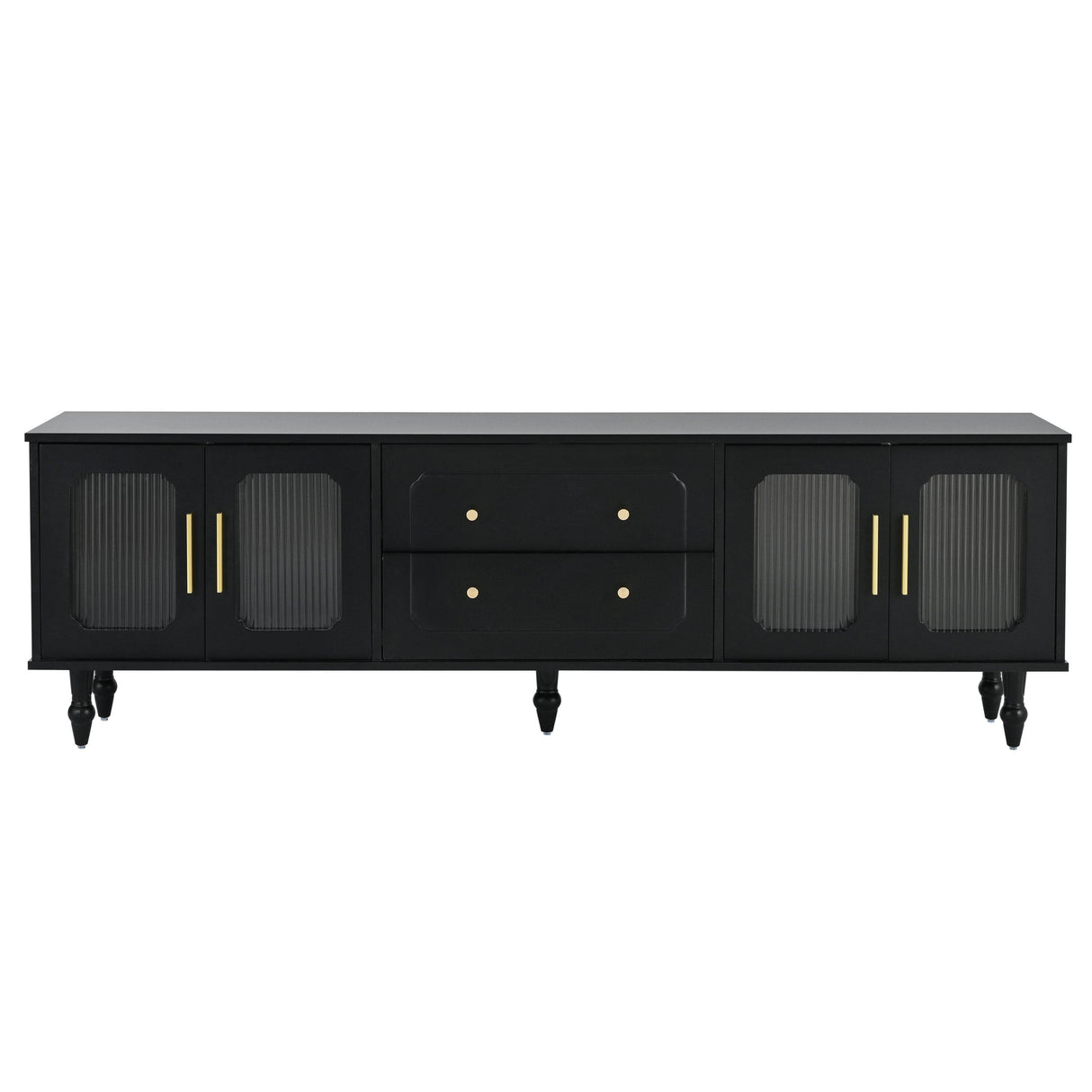 Retro Vintage Black TV Stand With Fluted Glass Doors - Sleep Galleria