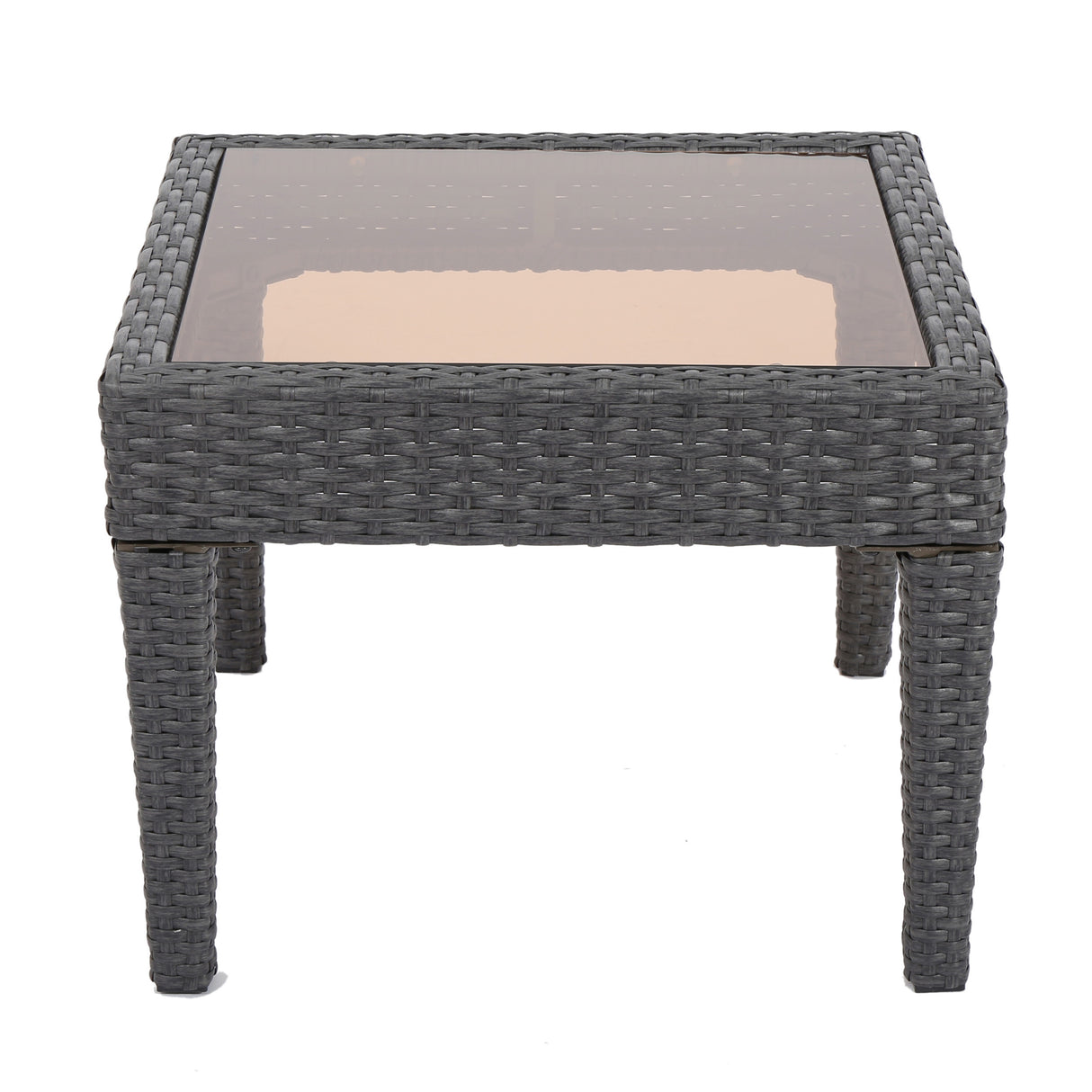 Outdoor Grey Wicker Rattan Glass Top Side Table