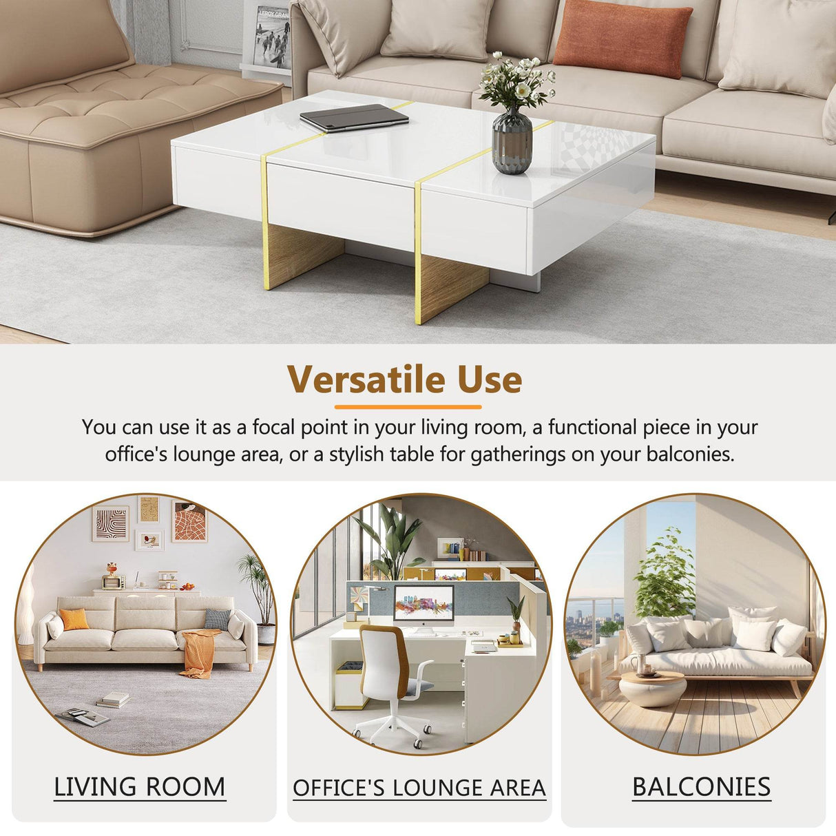 Minimalist White High Gloss Coffee Table With Drawers - Sleep Galleria