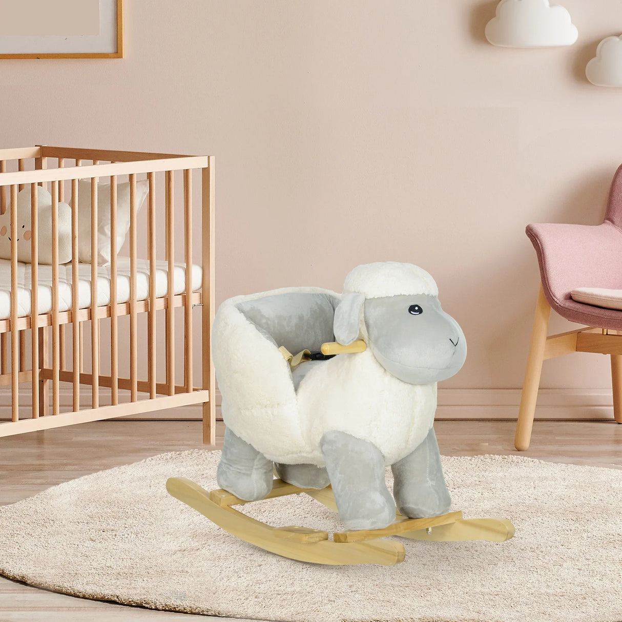 Plush Lamb Toddler Rocking Horse With Safety Belt - Omega Lifestyles