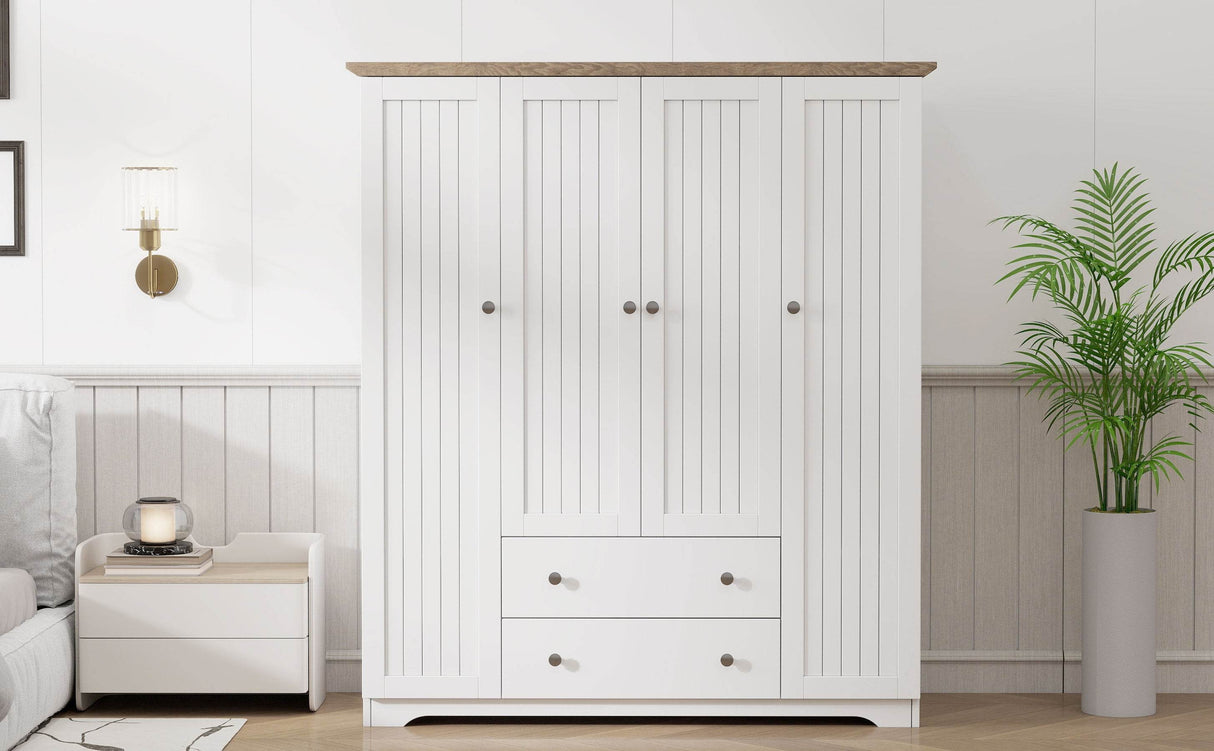 4 Door White Solid Wood MDF Wardrobe Armoire - Omega Lifestyles