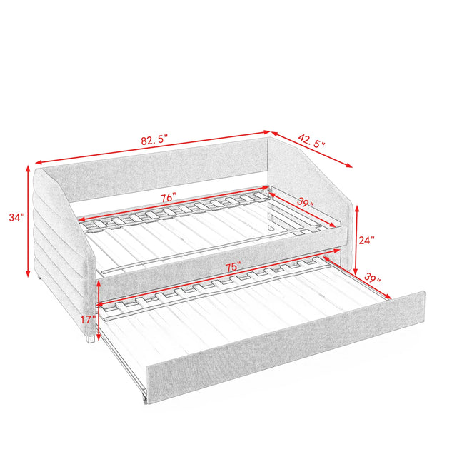 Twin Upholstered Linen Daybed With Pull-Out Trundle - Omega Lifestyles
