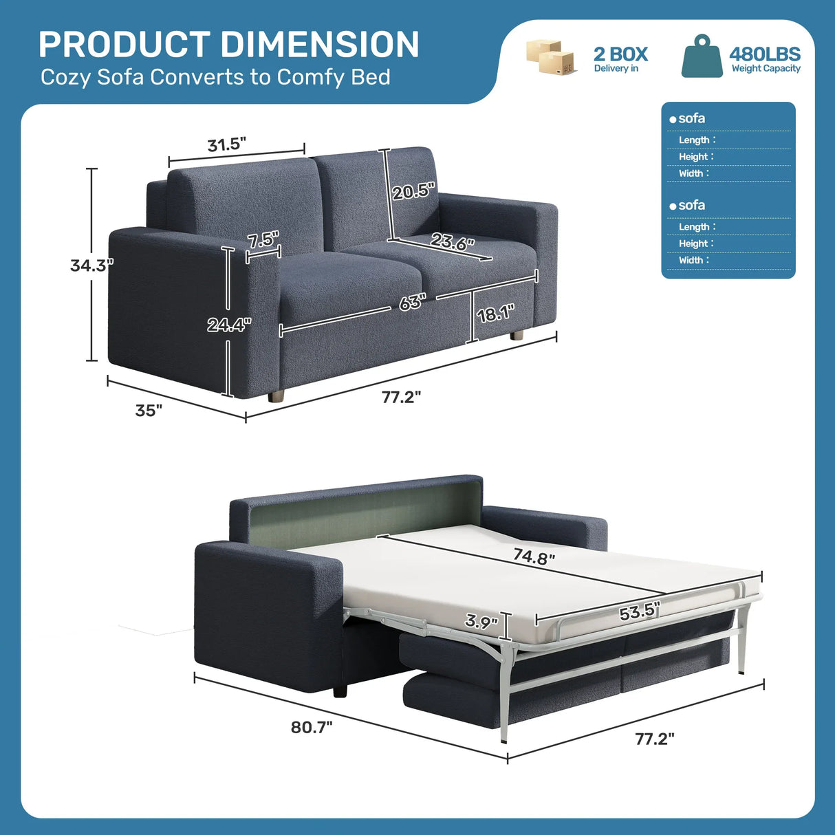 Full-Size Sleeper Sofa With Memory Foam Mattress - Omega Lifestyles