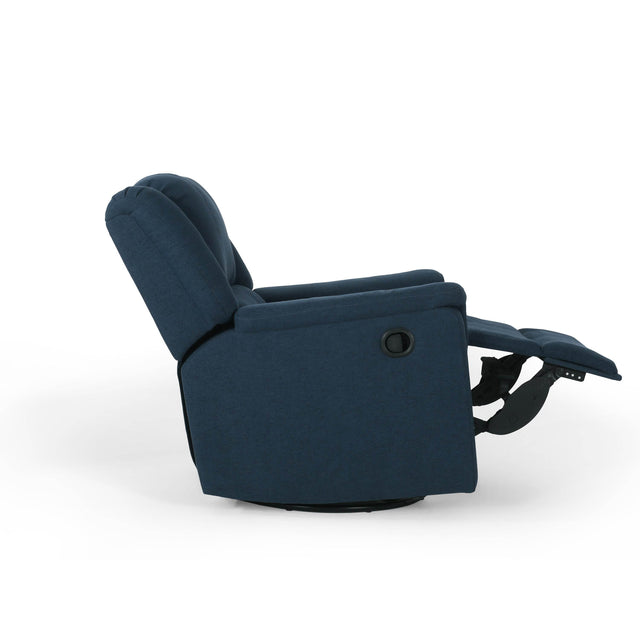Contemporary Navy Blue Plush Fabric Swivel Glider Recliner - Omega Lifestyles