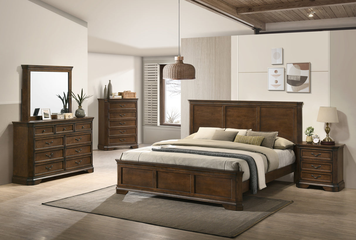 King Traditional Wood Panel Bedroom Set With Dresser Chest