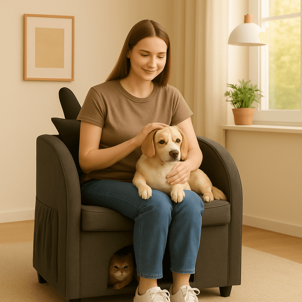 Dark Gray Bunny-Ear Dual-Use Pet Furniture Armchair - Omega Lifestyles
