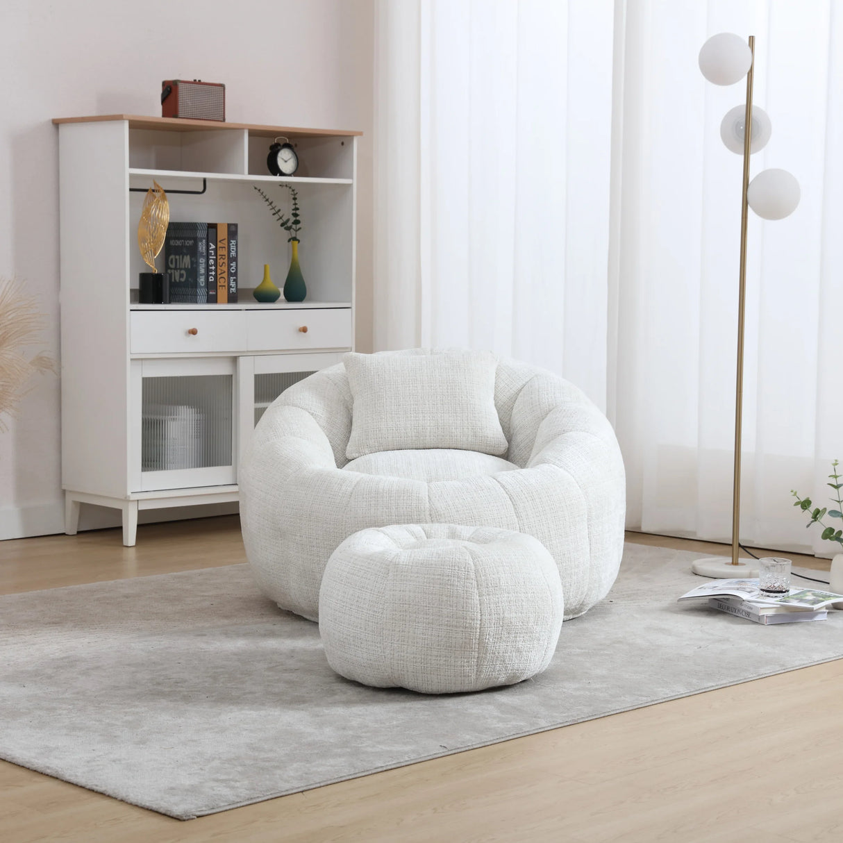 Ergonomic Chenille Foam-Padded Round Chair With Ottoman - Omega Lifestyles