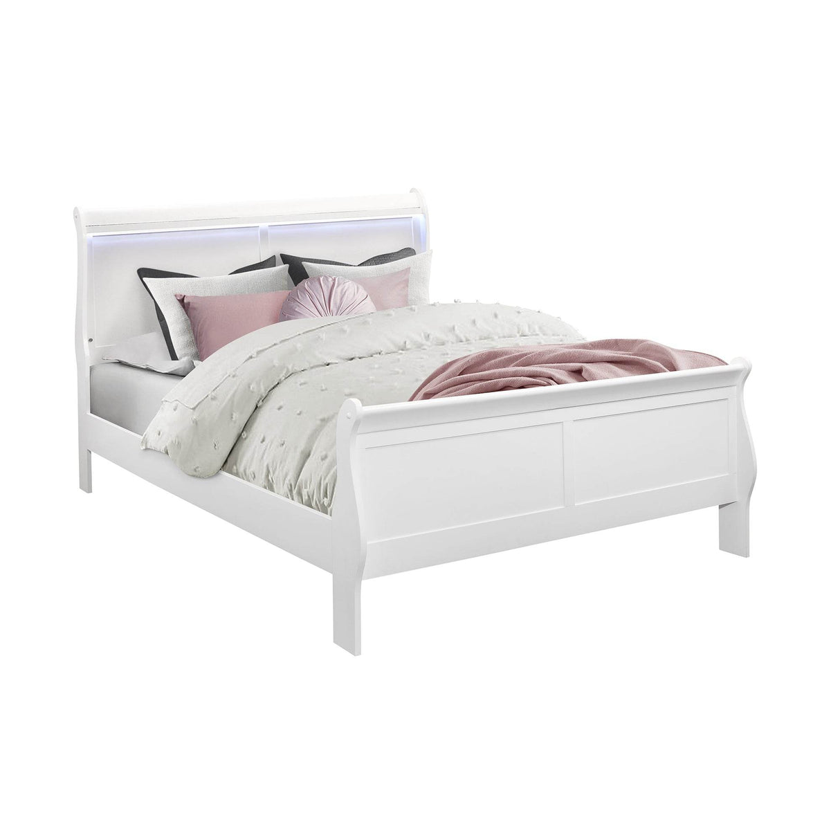 Modern Sleigh Style Queen Panel Bed Frame With LED Lighting