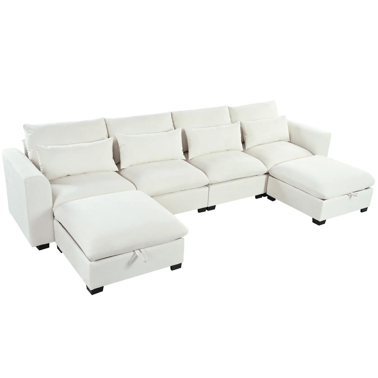 U-Shaped Modular 6-Seat Linen Blend Sofa With Ottomans - Omega Lifestyles