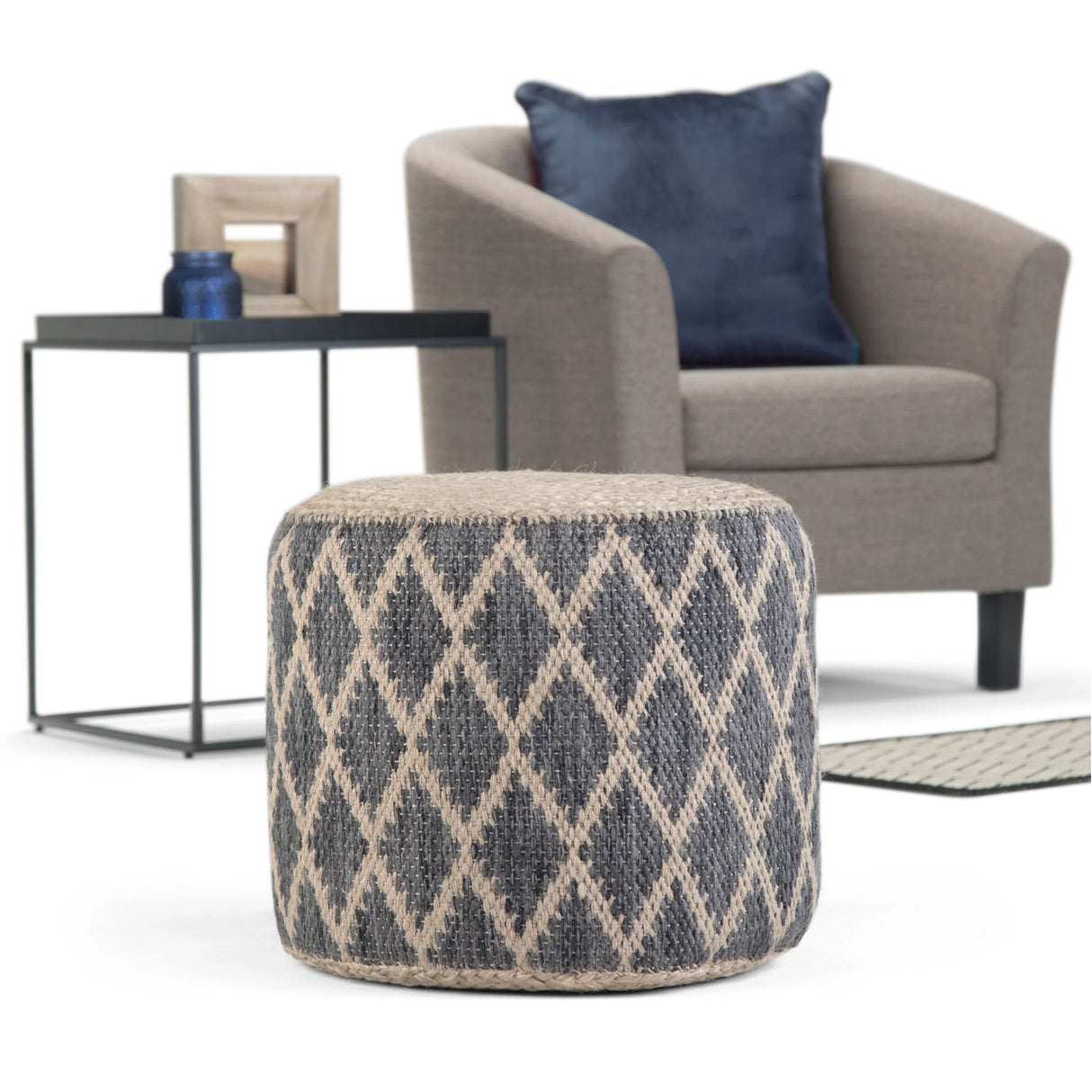 Round Handcrafted Cotton Jute Pouf Accent Seating - Omega Lifestyles