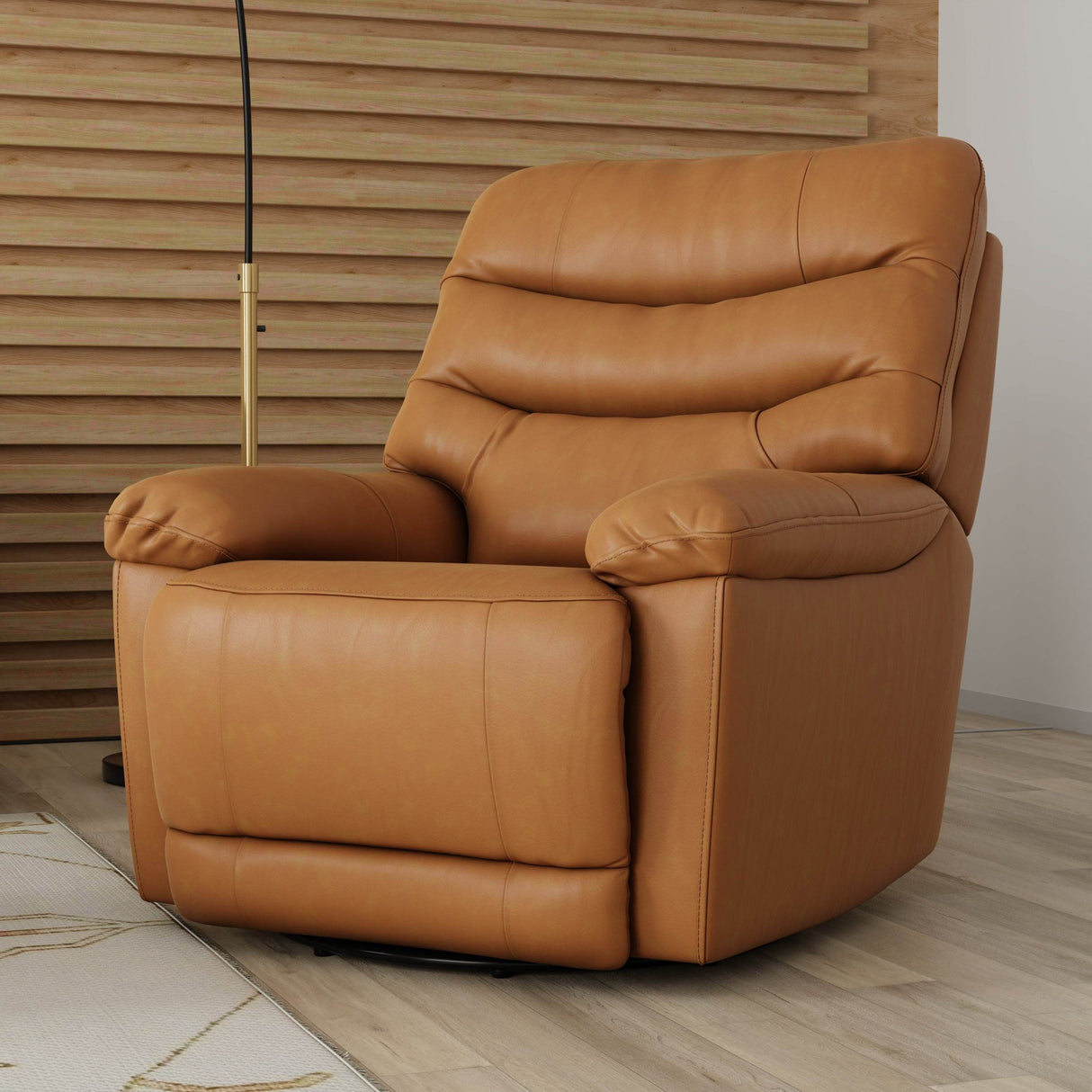 Swivel Glider Recliner With Manual Footrest Brown Leather