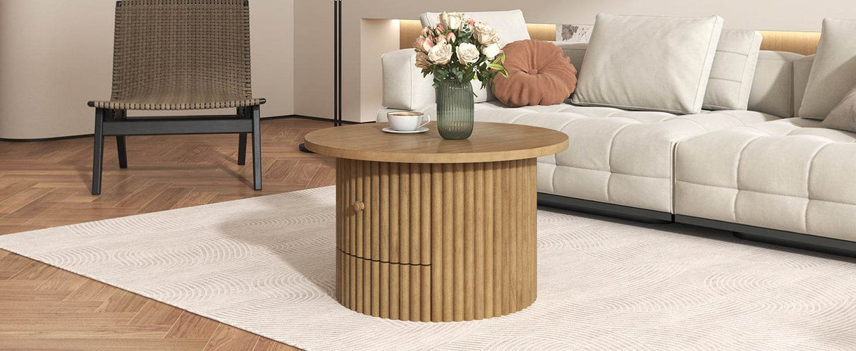 Round Farmhouse Coffee Table With Drawer - Sleep Galleria