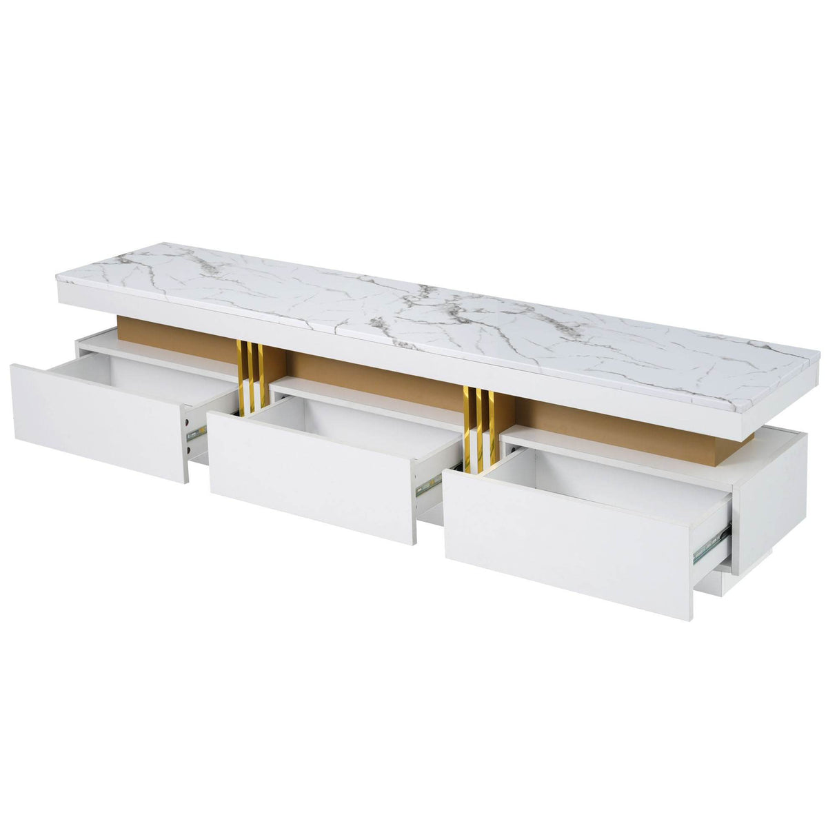 High Gloss White Marble TV Stand With Drawers - Sleep Galleria