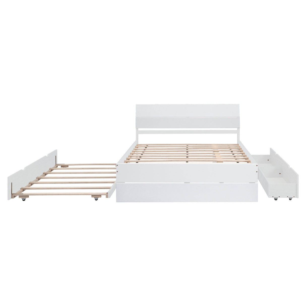Modern Full White High Gloss Bed Frame With Trundle - Omega Lifestyles