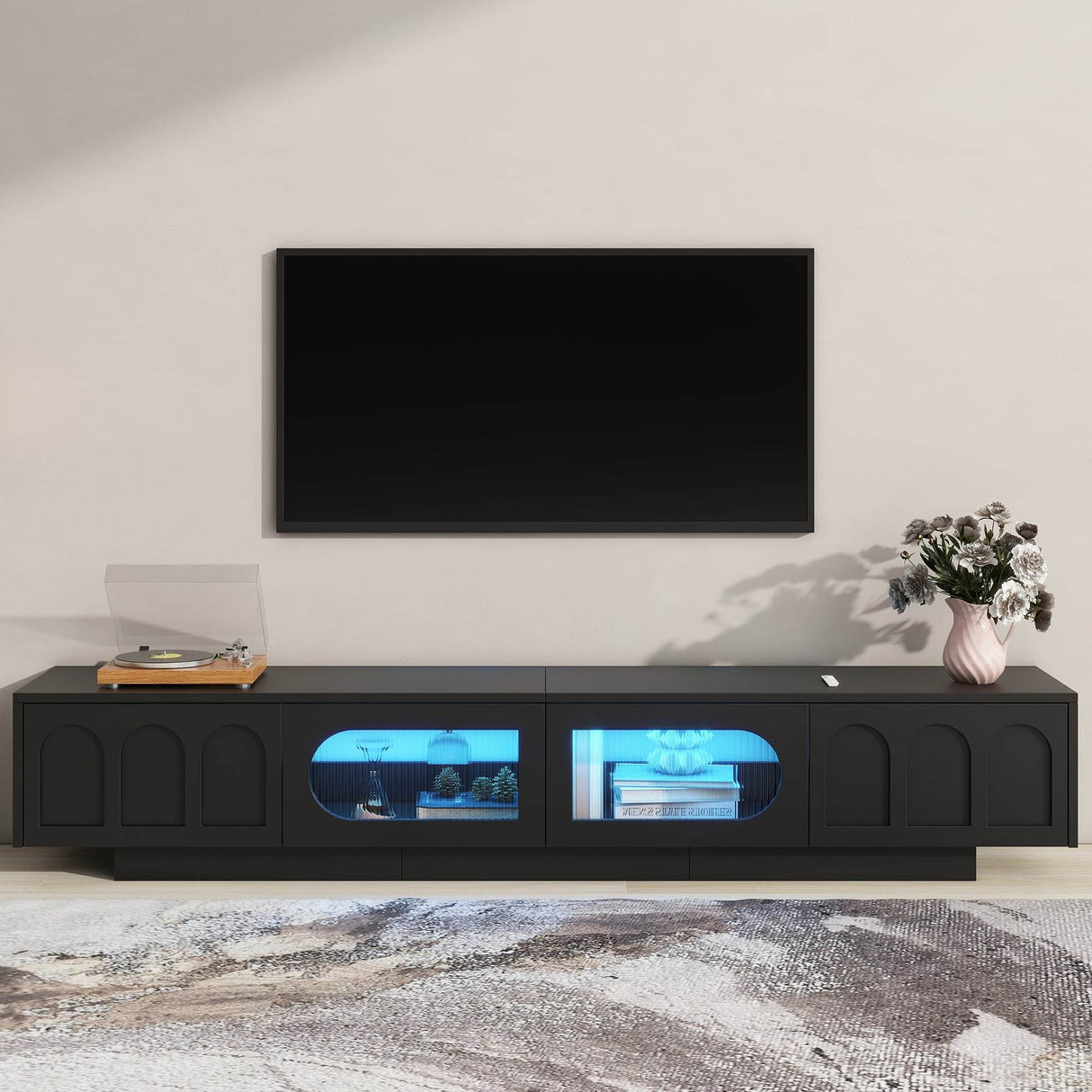 Smart LED Bluetooth Black Particle Board TV Stand - Sleep Galleria