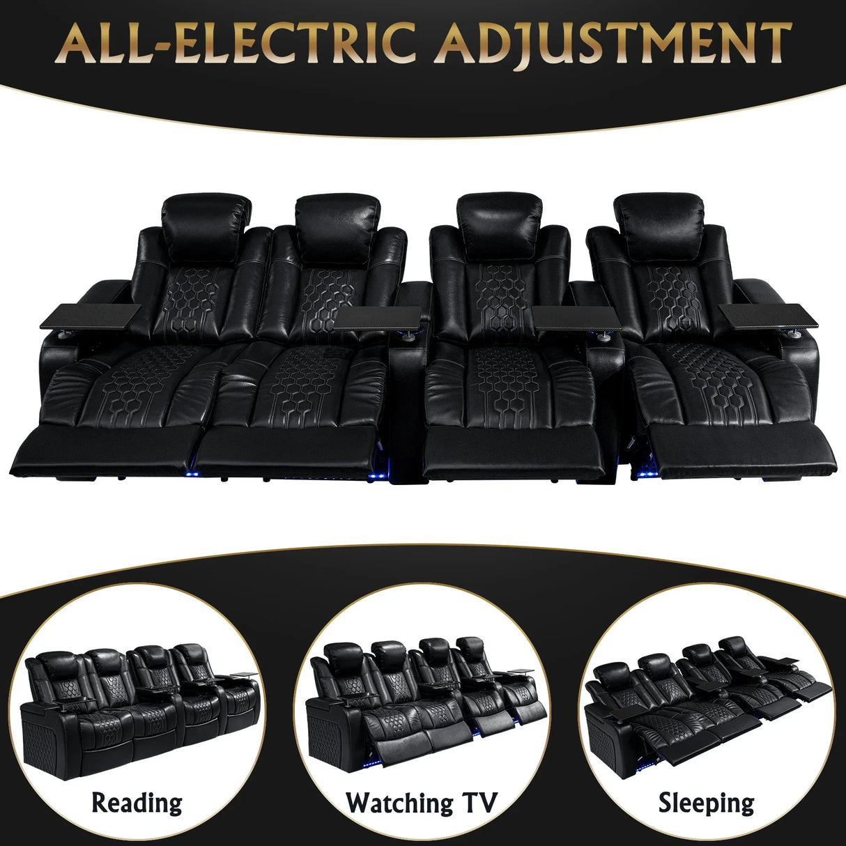 Power Recliner Genuine Leather Fully Adjustable With RGB Lighting - Omega Lifestyles