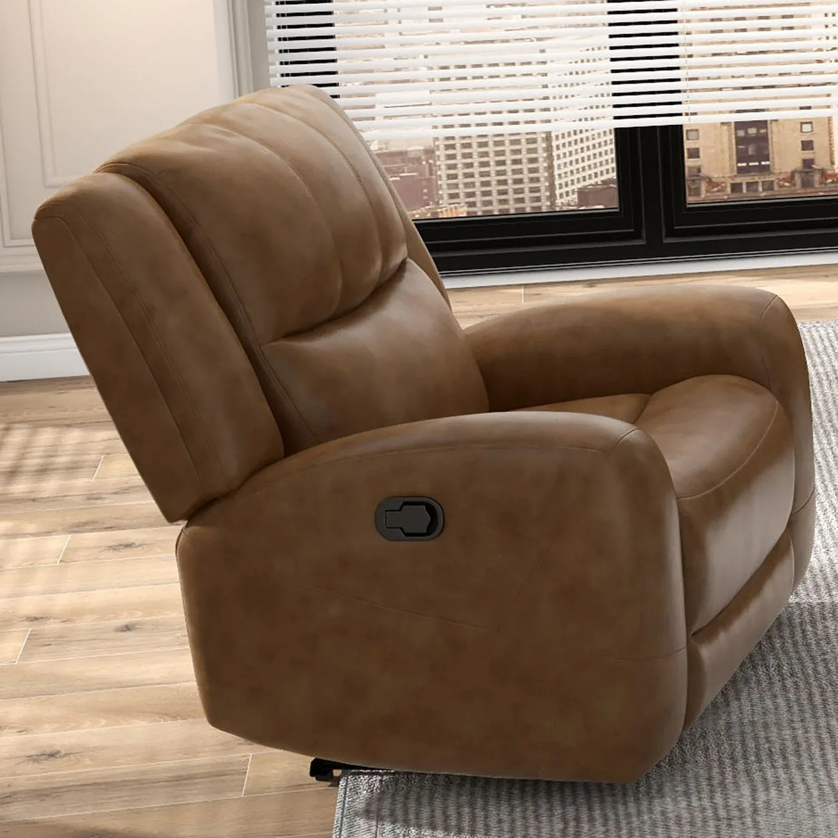 Transitional Brown Top Grain Leather Manual Recliner Chair - Omega Lifestyles