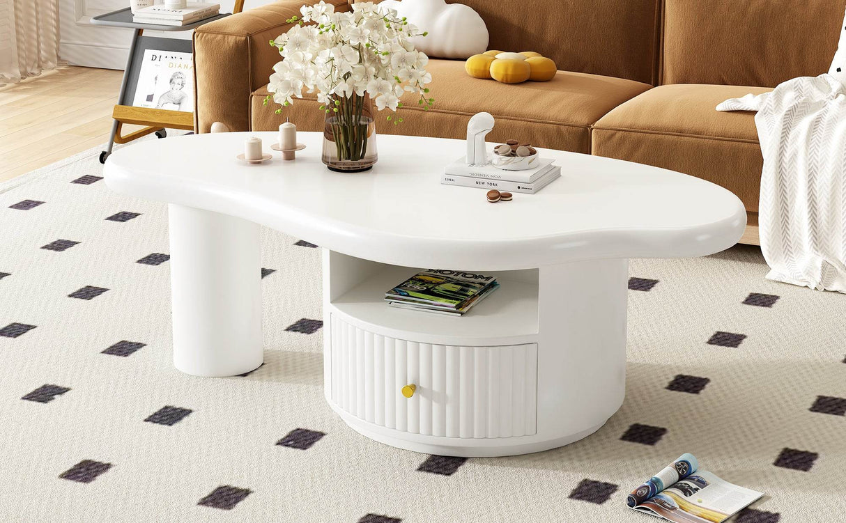 Cloud-Shaped White MDF Coffee Table With Drawer - Sleep Galleria