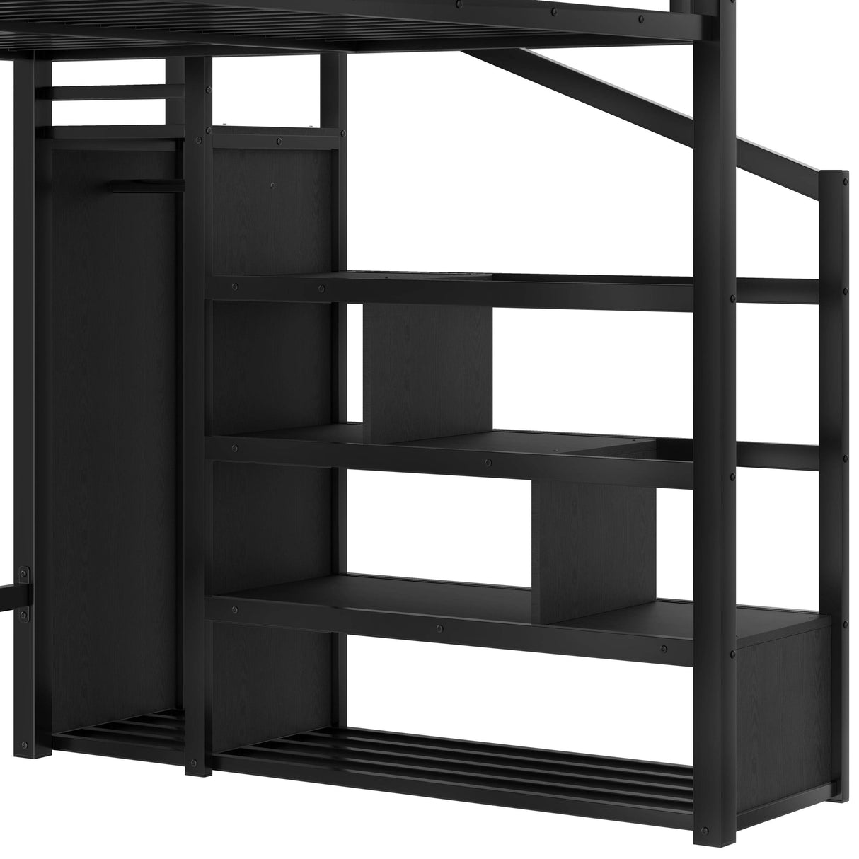 Queen Metal Loft Bed With Storage Stairs USB LED Lighting - Omega Lifestyles