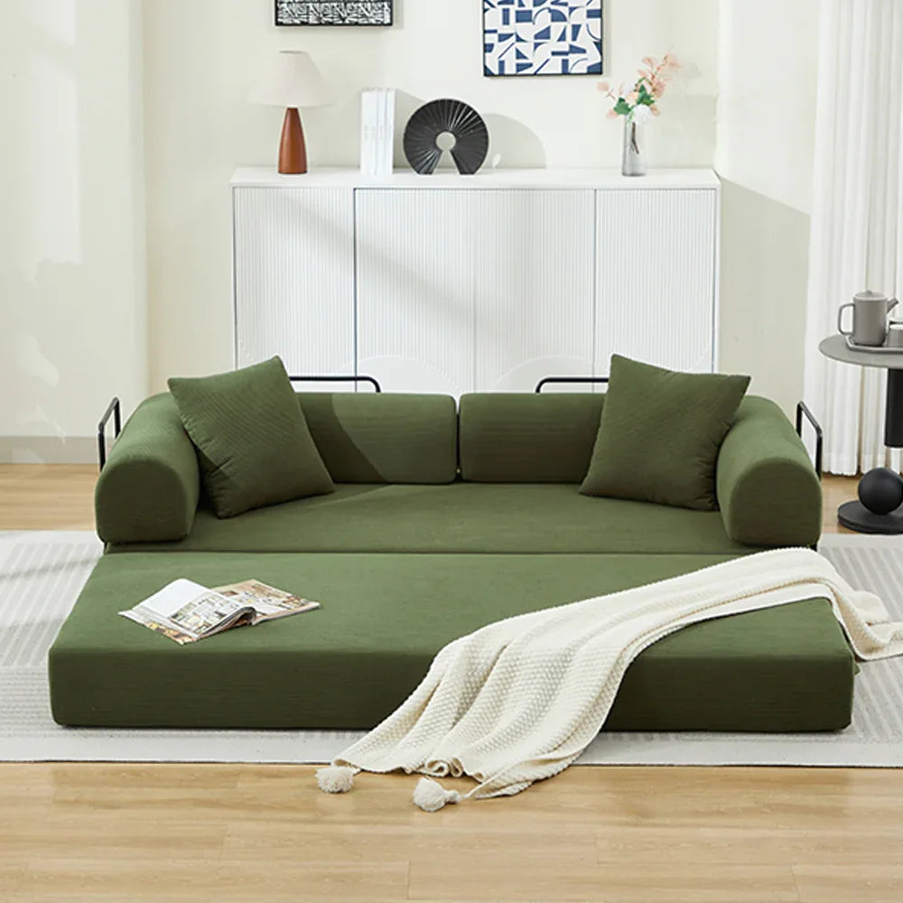 Corduroy 3-Seater Folding Sofa Bed With Pillows - Omega Lifestyles
