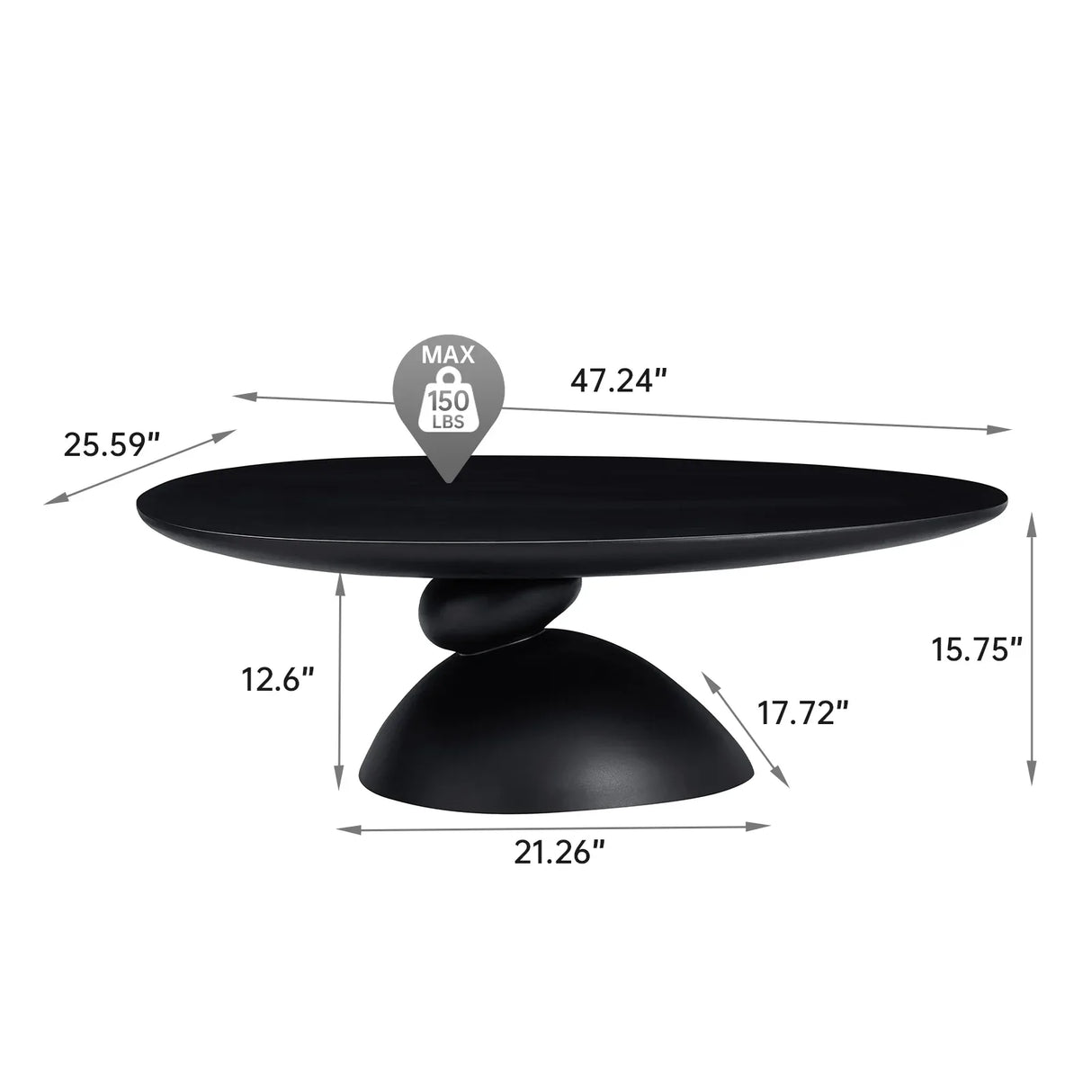 Minimalist Black Fiberglass Lucky Stone Oval Coffee Table - Omega Lifestyles