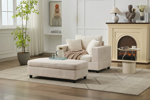 Corduroy Chaise Lounge Chair With Removable Ottoman - Omega Lifestyles