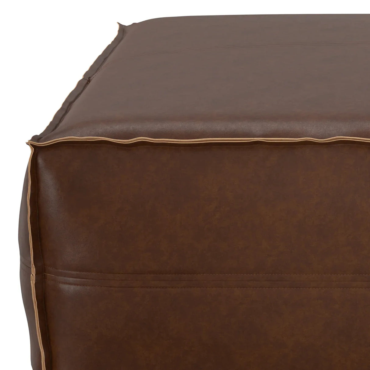 Extra Large Distressed Dark Brown Faux Leather Pouf - Omega Lifestyles