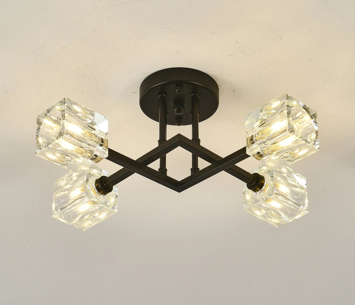 Modern Crystal Flush Mount Ceiling Light Matte Black - Omega Lifestyles