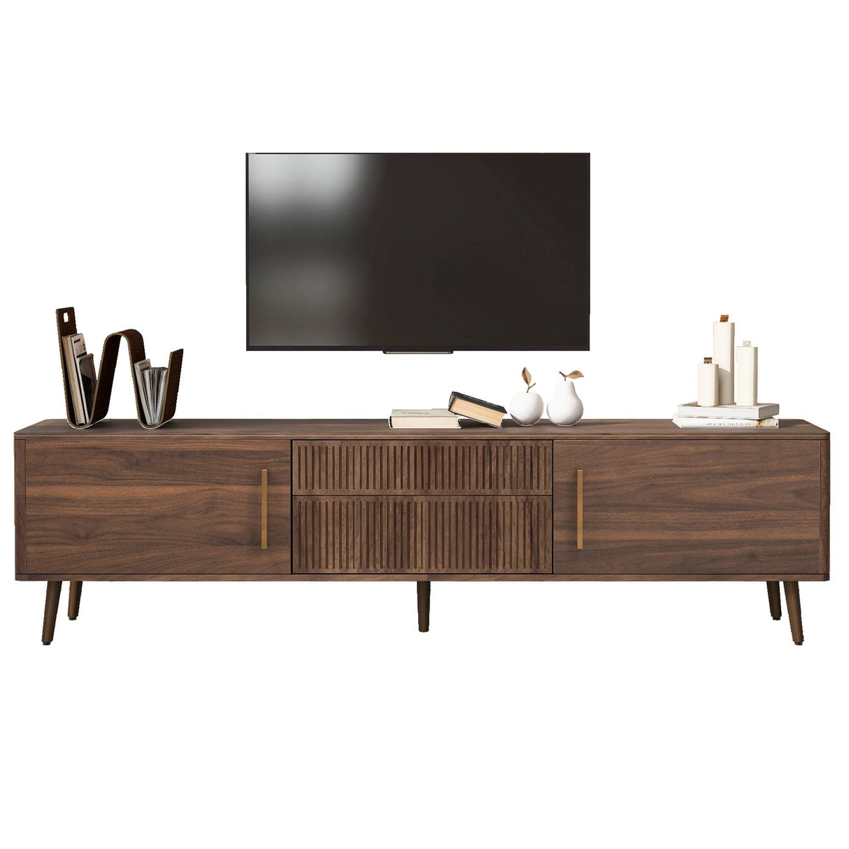 Mid Century Modern Walnut Wood TV Stand With Storage - Sleep Galleria