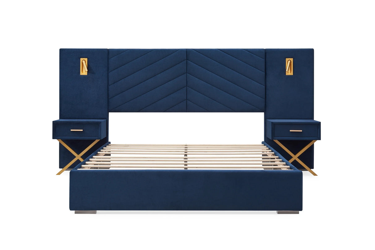 King Velvet Upholstered Platform Bed Frame With LED Lights - Omega Lifestyles